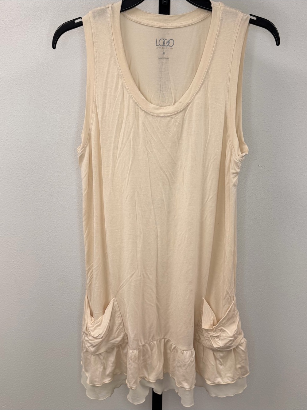 LOGO by Lori Goldstein Cream Sleeveless Ruffle-Hem Tunic Top Size Medium